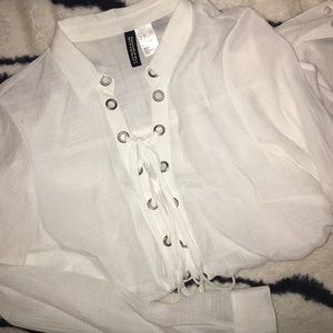 H&M White Lace Up Blouse